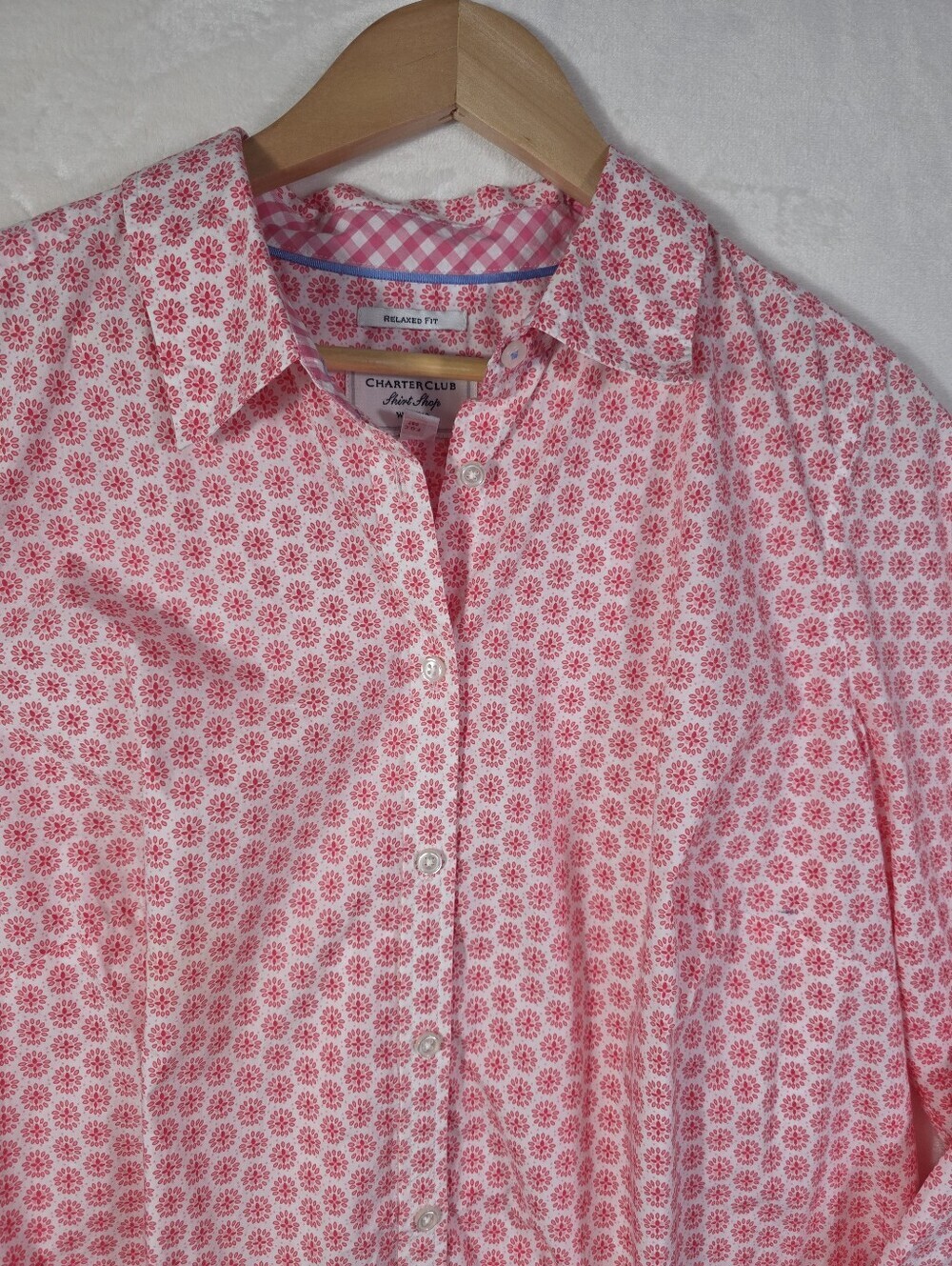 Vintage Charter Club Pink Floral Button Down Shirt Women 14W 100% Cotton - Picture 4 of 8
